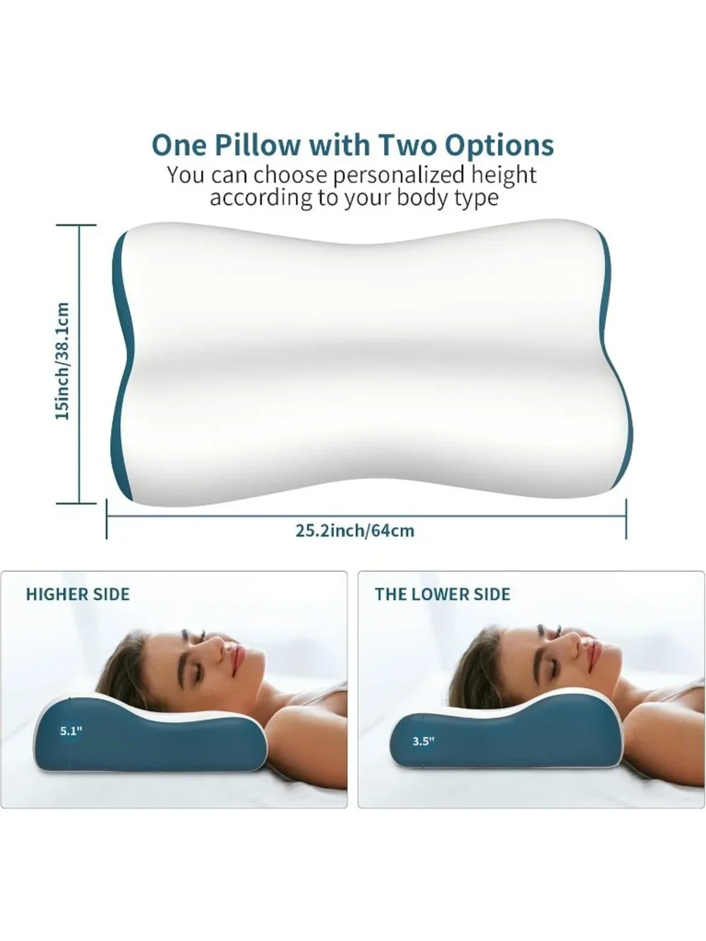 〽️Cervical Neck Pillow for Pain Relief Contour Memory Foam Orthopedic Bed Blue